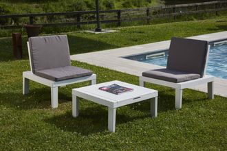 Dmora Sal&oacute;n De Jard&iacute;n Dbaggi, Conjunto De Jard&iacute;n De 2 Asientos Con Respaldo Y 1 M&oacute;dulo Multifunci&oacute;n, Zona De Estar Con Cojines, 100% Made In Italy, Blanco -
