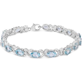 House of Brilliance Silver 16.0 Cttw Oval Blue Topaz and Diamond Accent Tennis X Link Bracelet in White at Nordstrom