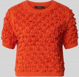 Oui Strickpullover mit Rundhalsausschnitt und 1/2-Arm in Rot, Gr&ouml;&szlig;e 34