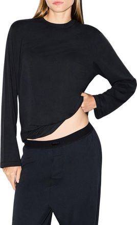 SKIMS Boyfriend Long Sleeve T-Shirt in Onyx at Nordstrom, Size Xx-Small