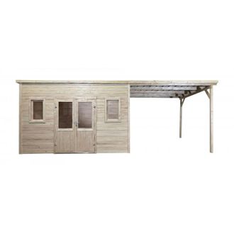 Foresta Caseta De Jard&iacute;n De Madera De 380x380cm Con Le&ntilde;era - Espesor De Pared De 28 Mm - Techo De Acero Galvanizado - Ventanas De Cristal - Slx4040b Foresta