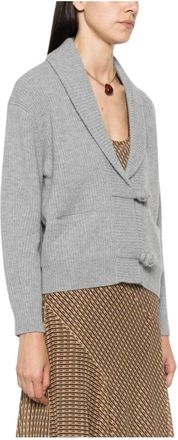 Forte_Forte Ribbed Shawl-Collar Cardigan - Dames - Vesten - Grijs - S - Truien & Vesten