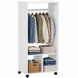 OEM Armario Abierto Con Ruedas Barra Y Estantes Para Tener Ropa Colgada Y Doblada 60x40x128 Cm Blanco