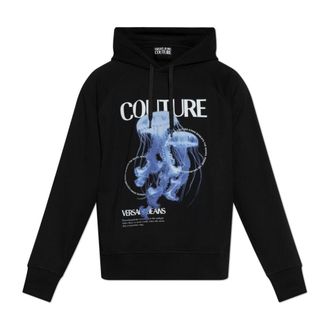 Versace Jeans Couture Hoodies, male, Black, Size: 2XL Printed Cotton-Jersey Hoodie
