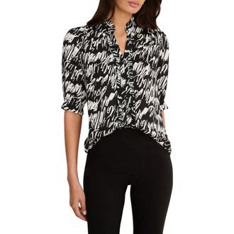Nic+Zoe Cursive Print Chiffon Top in Black Multi at Nordstrom, Size Xx-Large