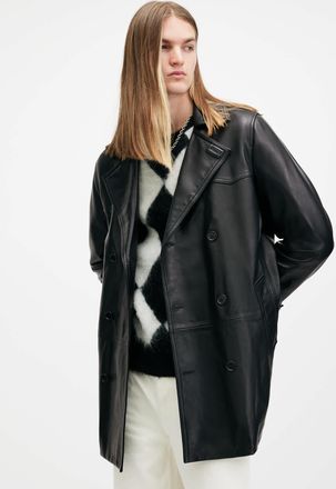AllSaints Leather Kessler Double Breasted Leather Coat, Size: XS