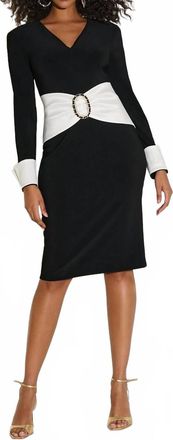 Joseph Ribkoff Silky Stretch Taffeta Knee-Length Sheath Dress In Black/vanilla