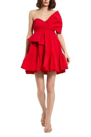 Mac Duggal Faille Strapless Twist Bow Mini Dress in Cherry at Nordstrom, Size 10