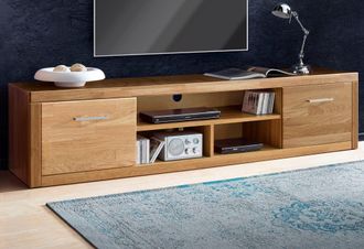 HOME AFFAIRE Lowboard »Logo,200cm breit,42 cm tief, Fronten Massivholz, Kabeldurchführung« Korpus Holzwerkstoff,2 Klappen, 5 Fächer, Metallgriffe