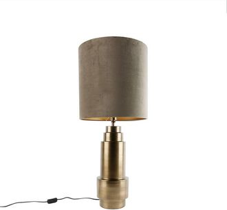 QAZQA Table Lamp Bronze Velvet Shade Taupe with Gold 40 cm - Bruut
