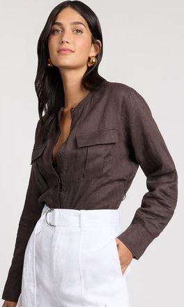 Onia Linen Utility Shirt in Espresso at Nordstrom, Size X-Small