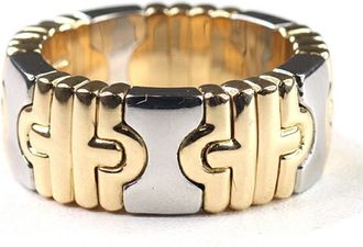 Bulgari Silver Yellow Gold Yellow Gold (18K) Sterling Silver Band Ring (Pre-Owned)