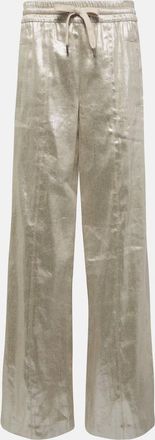 Brunello Cucinelli Linen-blend lame wide-leg pants