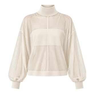 Meimeij Gebreide top met vleermuismouwen - Dames - Tops - Beige - Maat: M Leer