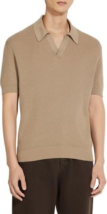 Ermenegildo Zegna Waffle Stitch Premium Cotton Polo Sweater in Light Beige Solid at Nordstrom, Size 44 Us