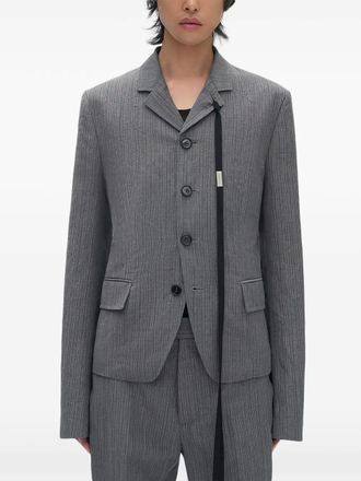 Ann Demeulemeester Reinier pinstripe ribbon jacket - men - Virgin Wool/Ramie - 48 - Grey