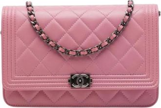 Chanel Pre-owned Boy Flap Wallet on Chain - Dames - Vintage Schoudertas - Roze - ONE Size - Leer - Vintage