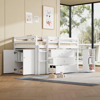 Matteo Single Wooden Mid Sleeper Cabin Bed - White