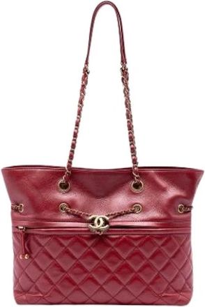 Chanel Pre-owned Vintage Quilted Tote Bag - Dames - Vintage Shopper - Rood - ONE Size - Leer - Vintage