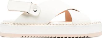 AGL White Marta Leather Braided Trim Sandals