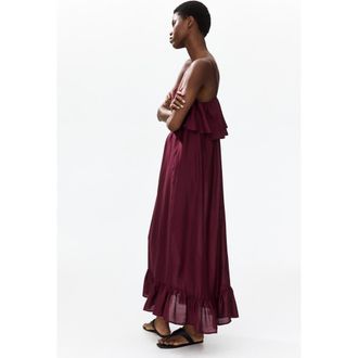 H&M Frill-trimmed A-line Dress in Burgundy at Nordstrom, Size Xx-Large