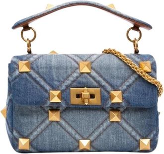 Valentino Pre-owned Quilted Studded Denim Satchel - Dames - Vintage Schoudertas - Blauw - ONE Size - Denim - Vintage