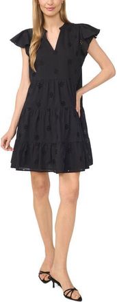 CeCe by Cynthia Steffe Eyelet Tiered Minidress in Rich Black at Nordstrom, Size Large