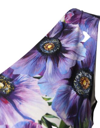 Dolce & Gabbana Purple Anemone Print Pleated Midi Womens Dress