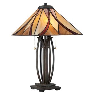 Netlighting Asheville 2 Light Table Lamp Bronze Tiffany Glass E27