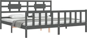 vidaXL Estructura De Cama Con Cabecero Madera Maciza Gris 200x200 Cm Vidaxl