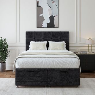 Bedmaster Luxury Velvet Ottoman Divan Base & Square Headboard in Black | Size: Super King