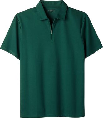 CHARLES TYRWHITT Performance Textured Zip-Neck Cotton Polo - Dark Green Size Large by Charles Tyrwhitt