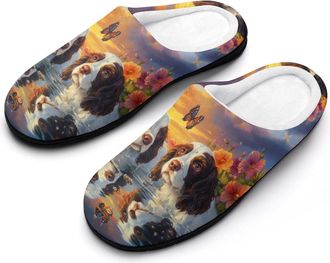Generic Cute English Springer Spaniel Dogs Mens Slippers Memory Foam Winter Warm Sandals Slip On House Shoes Size 7-14