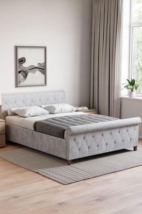 Home Discount Vida Designs Vittorio Double Bed Frame (Crushed Velvet Silver, Light Grey Velvet, Light Grey Linen) Bedroom Furniture in Silver