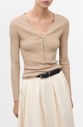 Mango V-Neck Ribbed Henley Sweater in Light/Pastel Grey at Nordstrom Rack, Size Small
