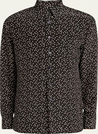 Tom Ford Mens Crepe de Chine Polka Dot Sport Shirt