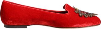Dolce & Gabbana Red Velvet DG Heart Loafers Flat Womens Shoes