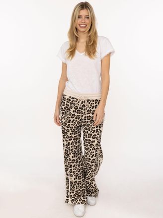 Zwillingsherz Sweathose ZWILLINGSHERZ Leo mit Kontrastbund, Damen, Gr. N-Gr, beige, Web, Obermaterial: 47% Viskose, 45% Polyester, 8% Elasthan, gemustert, mehrfarbi