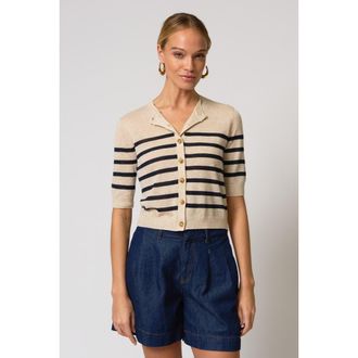 Central Park West Marlon Striped Sheer Cardigan in Oat/chocolate at Nordstrom, Size X-Small