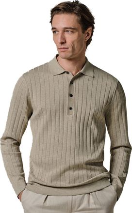 Profuomo Poloshirt Profuomo beige structuur 3 knopen