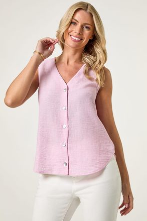 Roman Buttoned Sleeveless Blouse