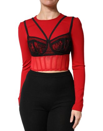 Dolce & Gabbana Womens Red Black Nylon Bralette-Style Cropped Top And 06+pa+vi