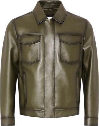 Yves Salomon Veste 67cm - Heren - Leren en Su&egrave;de Jassen - Groen - 2XL - Leer - Jassen