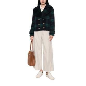 Liu Jo Jassen, Dames, Groen, S, Wol, Cropped Wool Coat