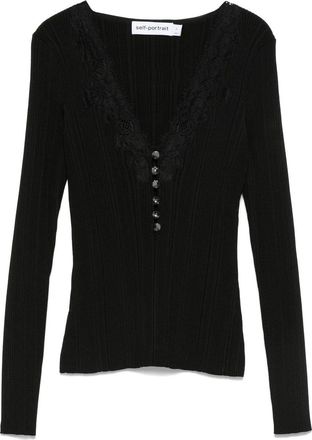 Self Portrait Black Lace Trim Knit Top