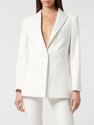 Philipp Plein Single-Breasted Cropped Wool-Blend Blazer with Peak Lapels