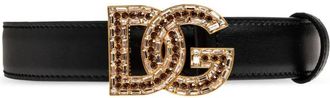Dolce & Gabbana Accessoires, Dames, Zwart, 75 CM, Leer, Kalfsleren Riem met DG-Logo