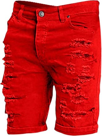 Generic Ripped Denim Shorts Men Skinny Stretch Jean Half Pants with Pocket raw Denims Short-Pant Cool Stylish Slim Jeans Hole Cut-Off Lounge Half Pants Plain 