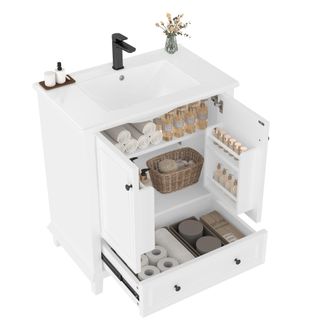 STILVORA Mueble Bajo Lavabo Con 2 Puertas, 1 Caj&oacute;n Y Estante Ajustable, Lavabo De Cer&aacute;mica, Ba&ntilde;o, 76 X 46 X 87 Cm