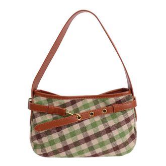 Generic Womens Shoulder Bag, Retro Plaid Mini Bucket Bag Clutch with Zipper Closure